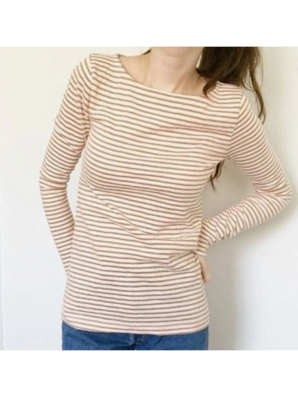 J Crew Top Womens Large Orange Metallic Striped Artist Tee Beachy Layering Boho